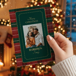 Custom Elegant Tartan Plaid Family Photo Christmas Feiertagskarte
