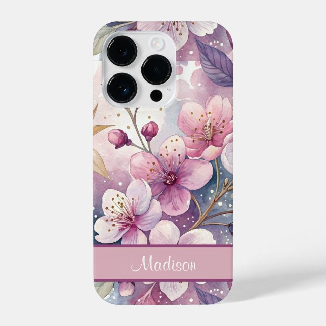 Custom Elegant Watercolor Cherry Blossom Sakura iPhone Hülle (Rückseite)