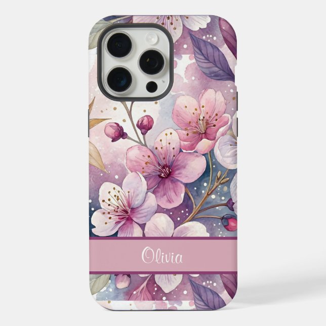 Custom Elegant Watercolor Cherry Blossom Sakura iPhone Hülle (Rückseite)