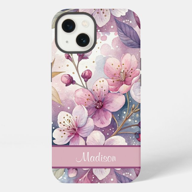 Custom Elegant Watercolor Cherry Blossom Sakura iPhone Hülle (Rückseite)
