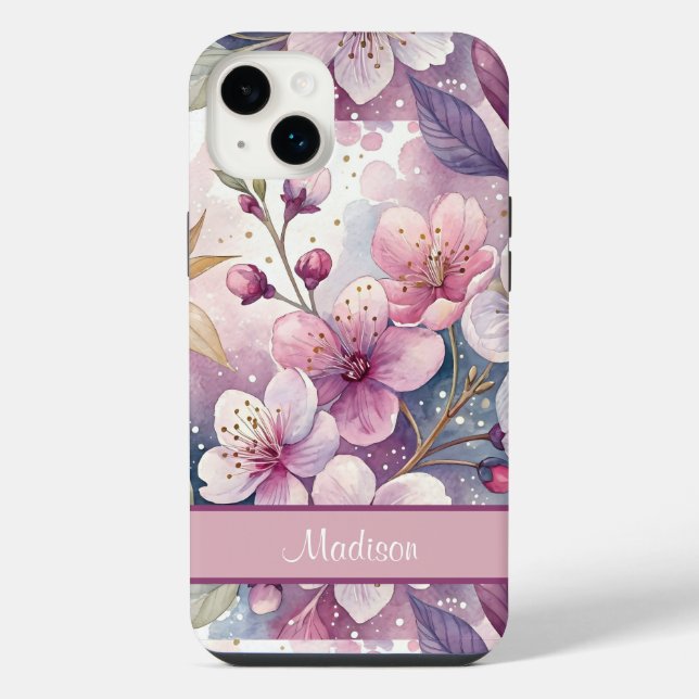 Custom Elegant Watercolor Cherry Blossom Sakura iPhone Hülle (Rückseite)