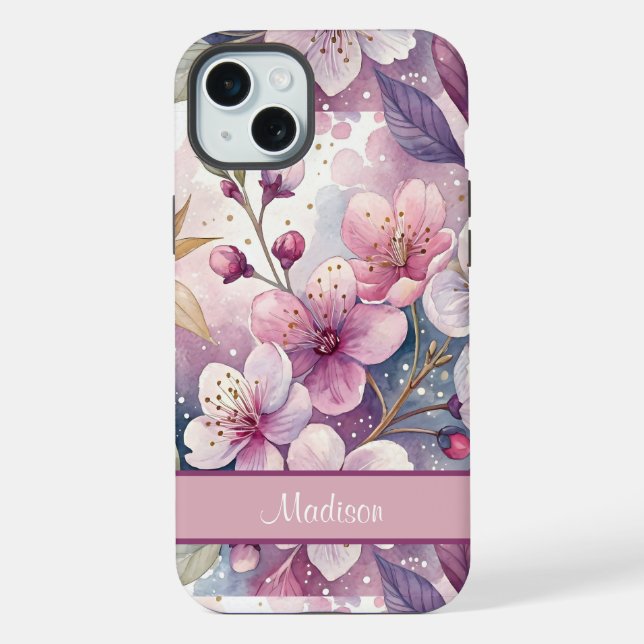 Custom Elegant Watercolor Cherry Blossom Sakura iPhone Hülle (Rückseite)