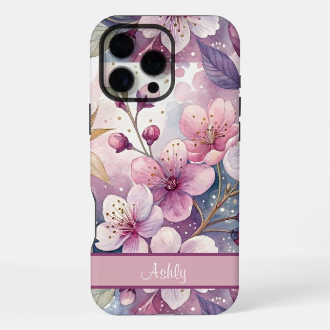 Custom Elegant Watercolor Cherry Blossom Sakura iPhone Hülle (Rückseite)