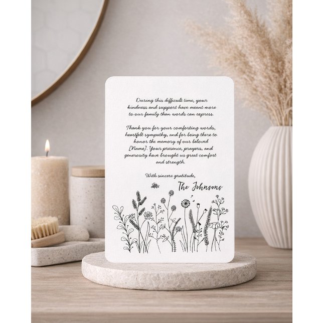 Custom Elegant Wildflower Funeral Thank You Card Dankeskarte (Von Creator hochgeladen)