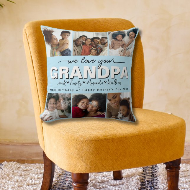 Custom Elegant Wir Liebe Sie GRANDPA Foto Collage Kissen (Von Creator hochgeladen)