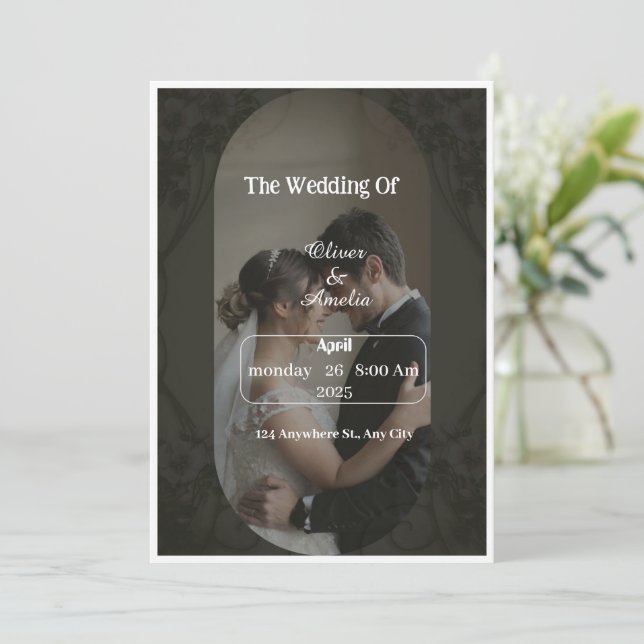 "Custom Elegante Black and Brown Wedding Einladung (Stehend Vorderseite)