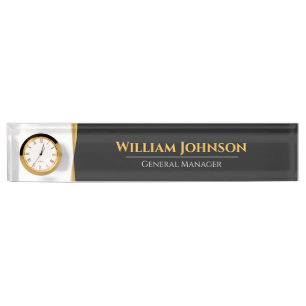 Custom Elegante Black and Gold Desk Clock Namenpla Namensplakette