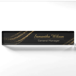 Custom Elegante Black and Gold Desk Namplate Namensplakette