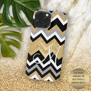 Custom Elegante Black Gold Silver Zigzag Muster Case-Mate iPhone 14 Pro Max Hülle