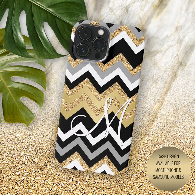 Custom Elegante Black Gold Silver Zigzag Muster iPhone Hülle (Von Creator hochgeladen)