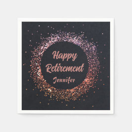 Custom Elegante Black Rose Gold Happy Retirement Serviette