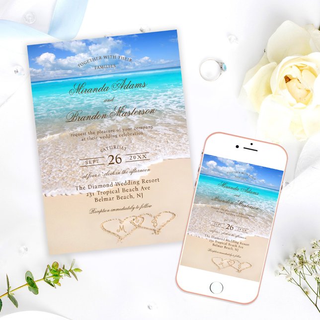 Custom Elegante Blue Ocean Tropical Beach Hochzeit Einladung (Von Creator hochgeladen)