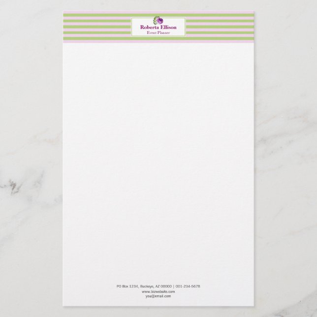 Custom Elegante Blumen Pastel Horizontale Streifen Briefpapier (Vorderseite)