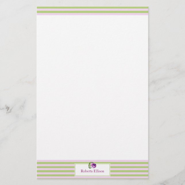 Custom Elegante Blumen Pastel Horizontale Streifen Briefpapier (Vorderseite)