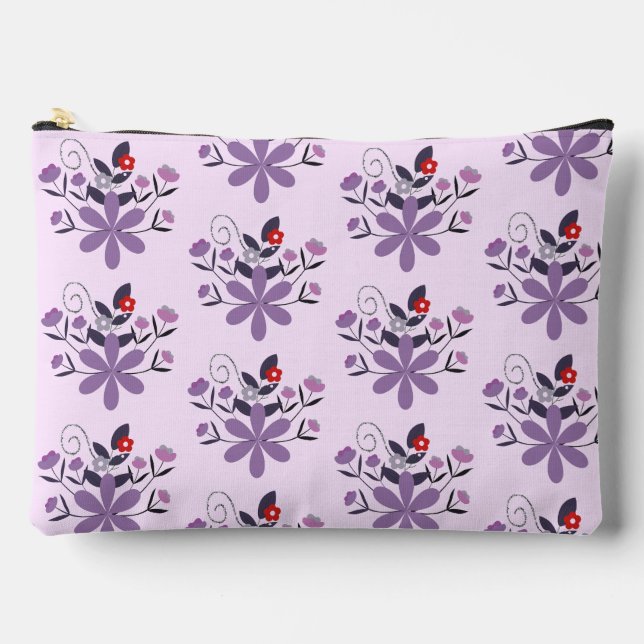 Custom Elegante Blumenviolett lila grau rot Zubehörtasche (Vorderseite)