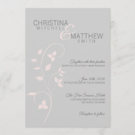 Custom Elegante Blush Pink Gray Vine Blätter Hochz Einladung