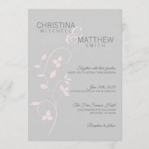 Custom Elegante Blush Pink Gray Vine Blätter Hochz Einladung