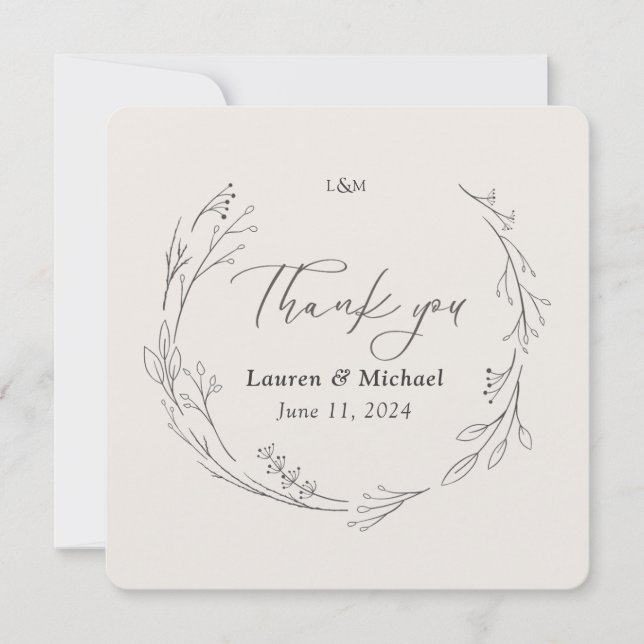 Custom Elegante Botanische Kranzverheiratung Viele Dankeskarte (Vorderseite)