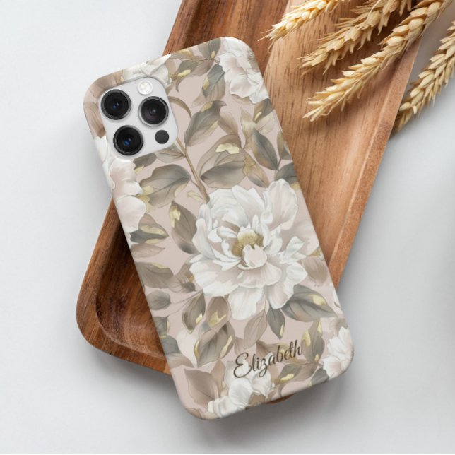 Custom Elegante Chic Big Camellia Blume Rosa Case-Mate iPhone Hülle (The golden giant camellia rose hand drawn in elegant, chic style on custom name phone case)