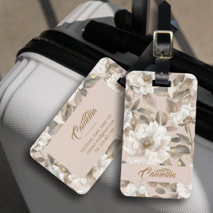 Custom Elegante Chic Big Camellia Blume Rosa Gepäckanhänger