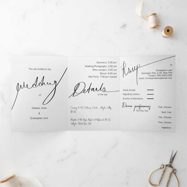 Custom Elegante Dreifach-Hochzeitseinladung Dreifach Gefaltete Einladung (Innenseite)