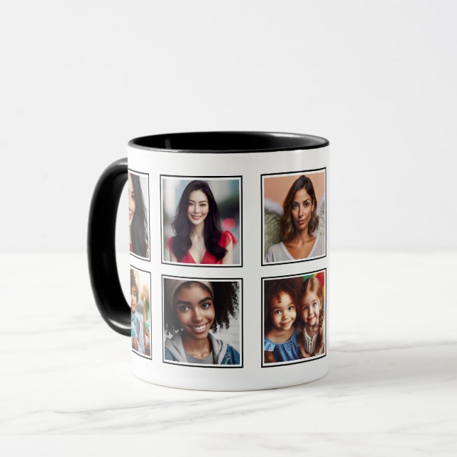 Custom Elegante Family Friends Foto Collage Black Tasse (Vorderseite Links)