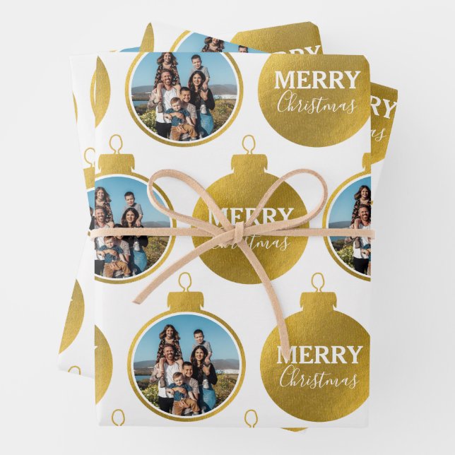 Custom Elegante Gold Foto Ornamente Weihnachten Geschenkpapier Set (Beispiel)