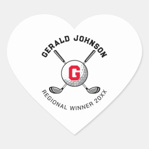 Custom Elegante Golf Monogram Design Heart Sticker