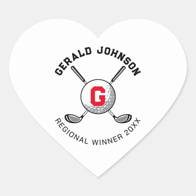 Custom Elegante Golf Monogram Design Heart Sticker (Vorderseite)