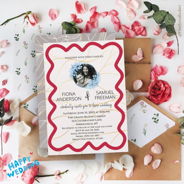 Custom Elegante Moderne Crimson Red Gold Hochzeit Einladung (Von Creator hochgeladen)