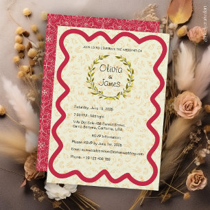 Custom Elegante Moderne Rot & Creamy Hochzeit Einladung