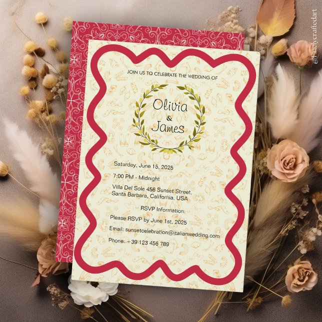 Custom Elegante Moderne Rot & Creamy Hochzeit Einladung (Von Creator hochgeladen)