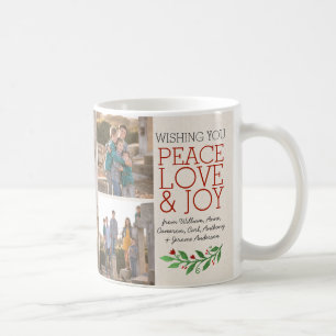 Custom Elegante Peace Liebe Joy 3 Foto Weihnachten Kaffeetasse