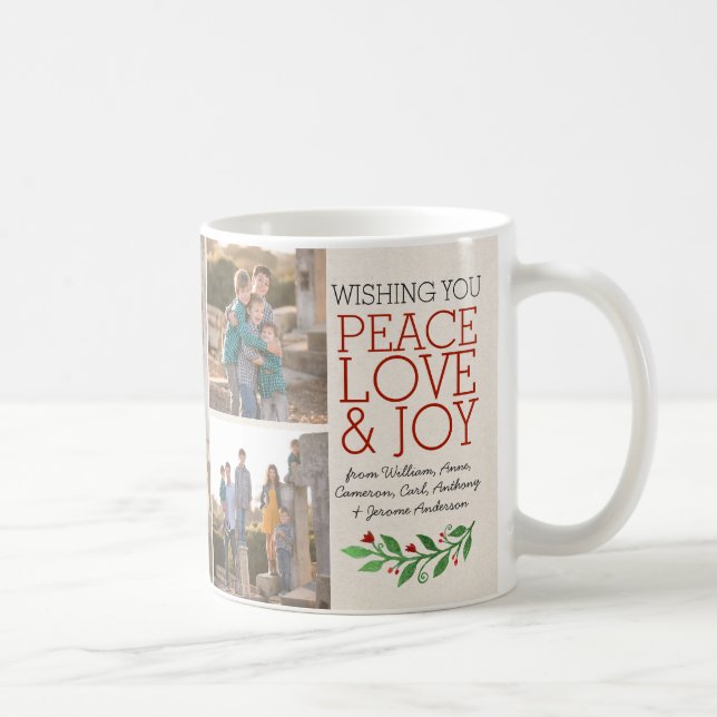 Custom Elegante Peace Liebe Joy 3 Foto Weihnachten Kaffeetasse (Rechts)