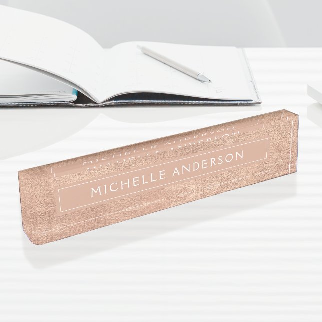 Custom Elegante Rosa Rosa Rose Gold Foil Namensplakette (Von Creator hochgeladen)