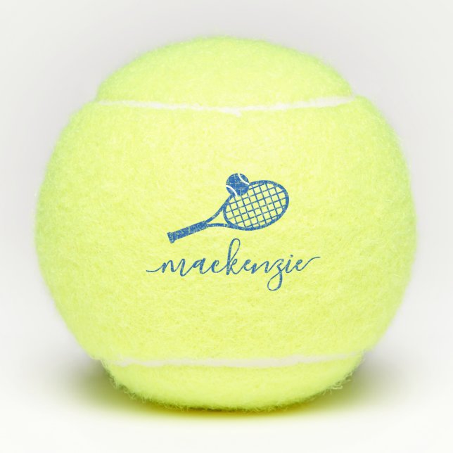 Custom Elegante Script Name Blue Tennis Balls Tennisbälle (Vorderseite)