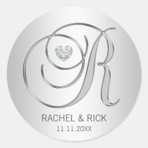 Custom Elegante Silver Mit Monogramm Wedding Runder Aufkleber