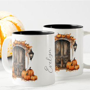 Custom Elegante Vintage Herbstlaub Door Pumpkin Zweifarbige Tasse