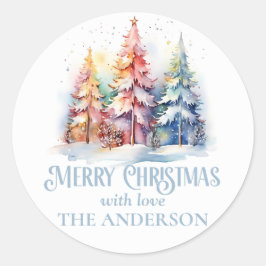 Custom Elegante Wasserfarbe Frohe Weihnachten Runder Aufkleber