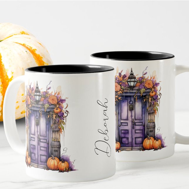 Custom Elegante Wasserfarbe Pumpkin Tür Herbst Zweifarbige Tasse (Von Creator hochgeladen)