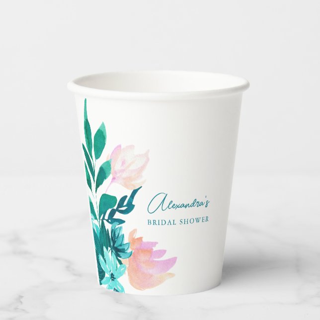 Custom Elegante Watercolor Aqua Pappbecher (Vorderseite)