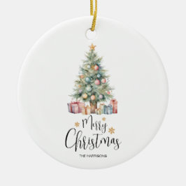 Custom Elegante Watercolor Weihnachtsbaum Keramik Ornament