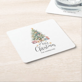 Custom Elegante Watercolor Weihnachtsbaum Rechteckiger Pappuntersetzer