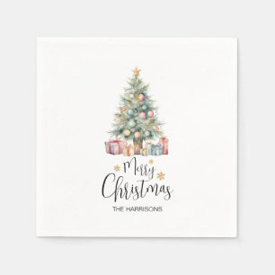 Custom Elegante Watercolor Weihnachtsbaum Serviette