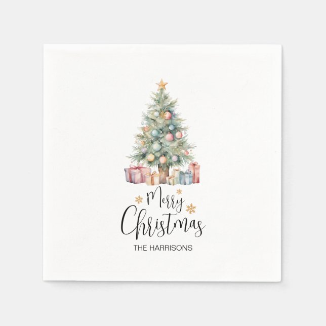 Custom Elegante Watercolor Weihnachtsbaum Serviette (Vorderseite)