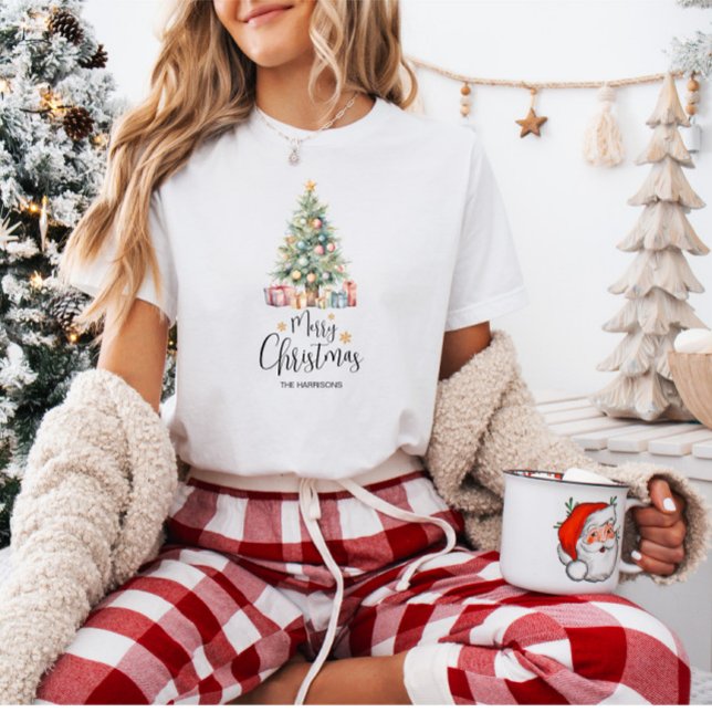 Custom Elegante Watercolor Weihnachtsbaum T-Shirt (Von Creator hochgeladen)