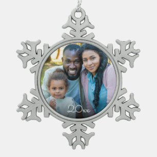 Custom Elegante Your Family Foto Weihnachten Schneeflocken Zinn-Ornament