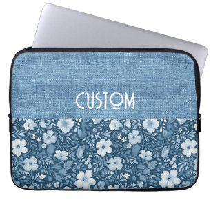 Custom Eleganto Botanical Blue Imitats Denim Look Laptopschutzhülle