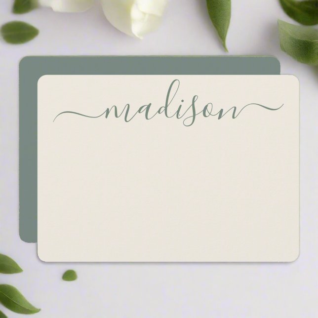 Custom Elegantsage Green Typografy Script Name Mitteilungskarte (Von Creator hochgeladen)