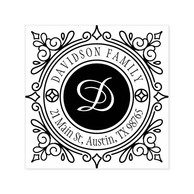 Custom Elegany Class Monogram Rücksendeadresse Permastempel (Design)